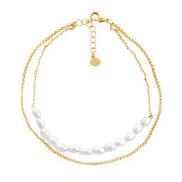 Barefootsies Gold Over Brass Simulated Pearl 2-Strand Anklet