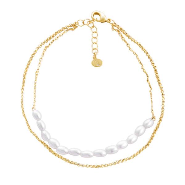 Barefootsies Gold Over Brass Simulated Pearl 2-Strand Anklet - image 