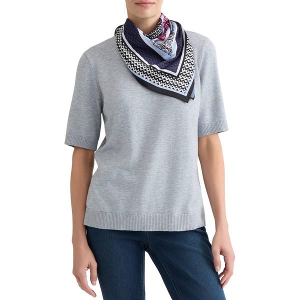 Petites Jones New York Short Sleeve Solid Accent Rib Sweater Wit - image 