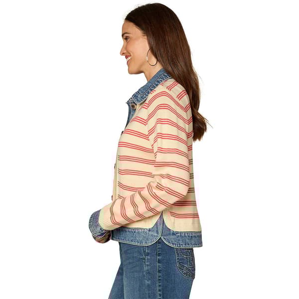 Womens Democracy Button Down Mix Media Sweater Denim Jacket