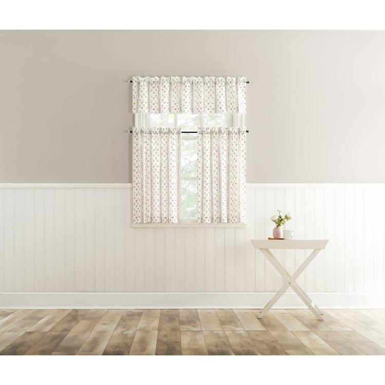 Ridgewood Print Textured Ground Rod Pocket Kitchen Curtains