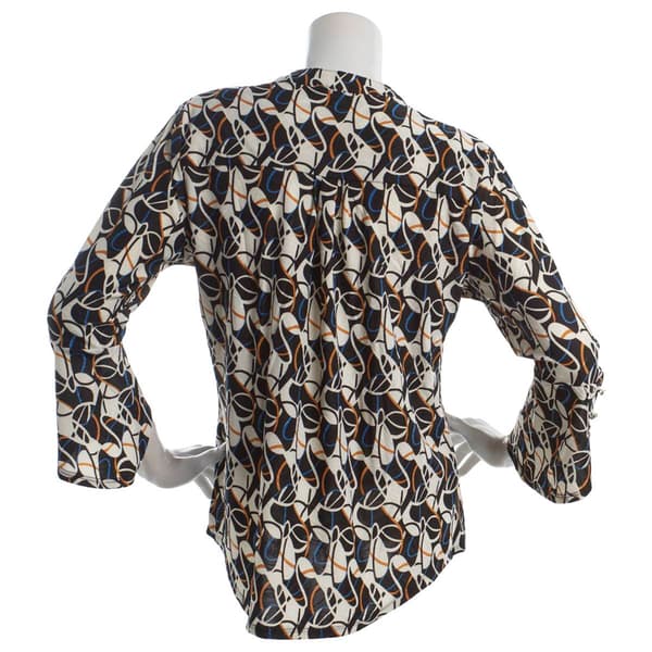 Womens Notations 3/4 Sleeve Abstract Jacquard Henley Blouse