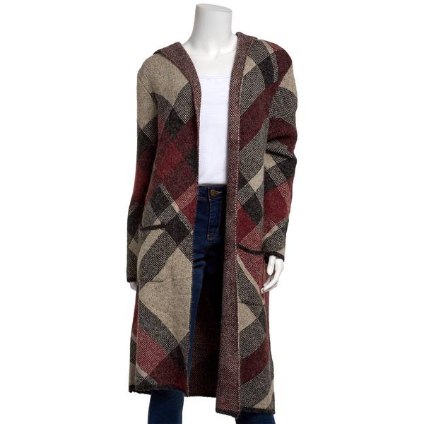 Plus Size Joseph A Long Sleeve Autumn Plaid Hooded Cardigan - image 