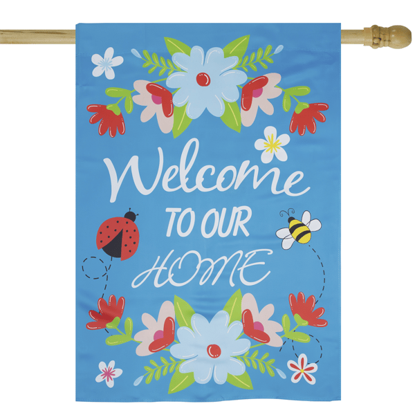 Northlight Welcome to Our Home Blue Floral Outdoor House Flag