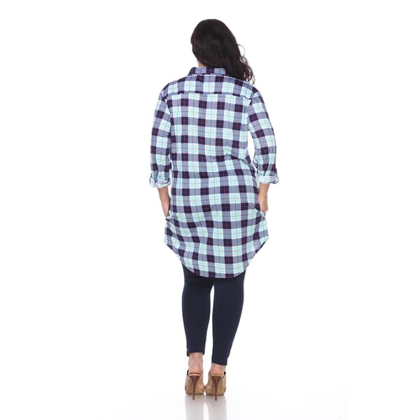Plus Size White Mark Piper Stretchy Plaid Tunic Shirtdress