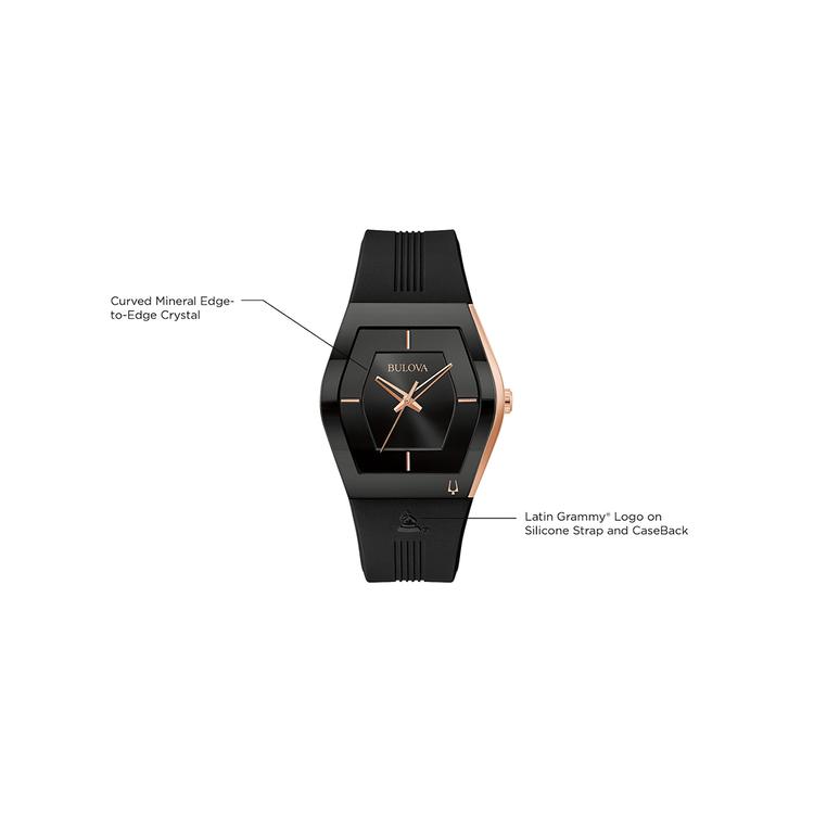 Mens Bulova Latin GRAMMY® Black Rosegold Strap Watch - 97A163