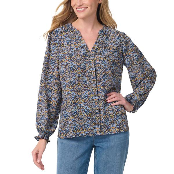 Petite Gloria Vanderbilt Danika Liquid Crepe Print Peasant Shirt