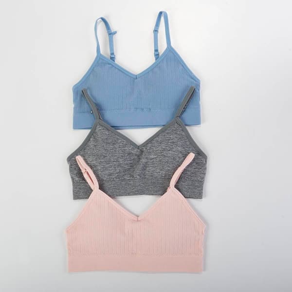 Girls &#40;7-14&#41; Rene Rofe Ariana 3pk. Rib Bralettes - Pink/Grey - image 
