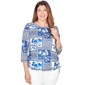 Womens Alfred Dunner Mykonos Framed Floral Ruched Side Tie Top - image 1