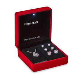 Danecraft Pink Heart Stone Pendant & 3pc. Earrings Set