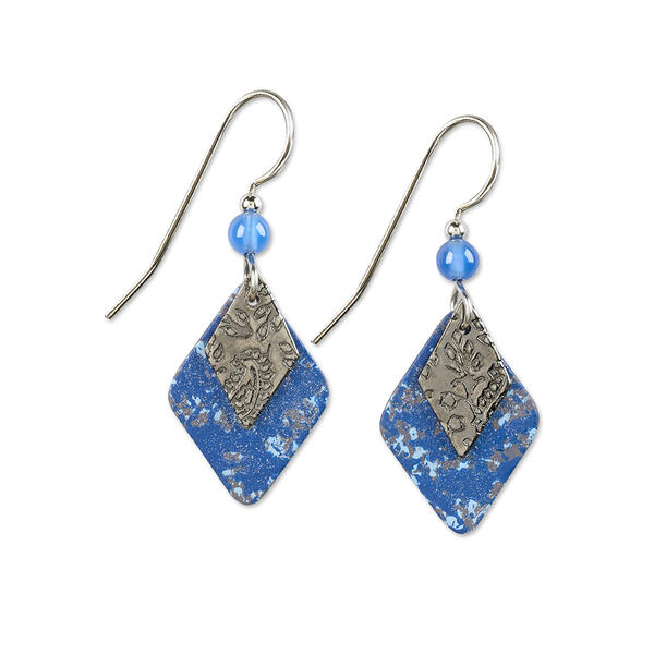 Silver Forest Silver-Tone Diamond Shaped Blue Earrings - image 