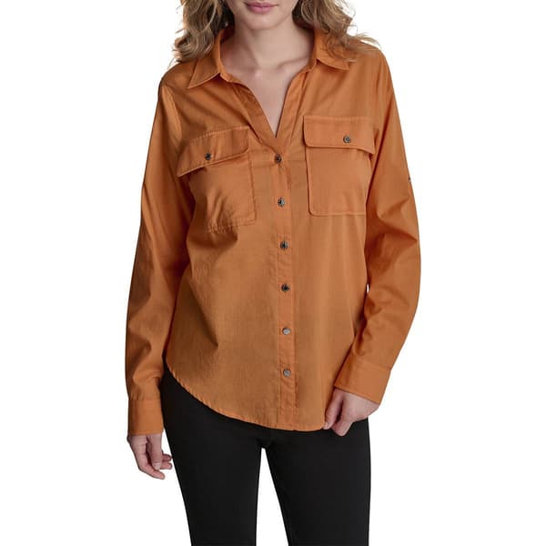 Womens DKNY 3/4 Roll Tab Sleeve 2 Pocket Blouse - image 