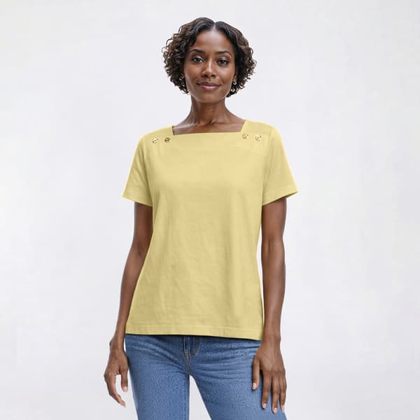 Womens Hasting & Smith Short Sleeve Solid Button Shoulder Tee
