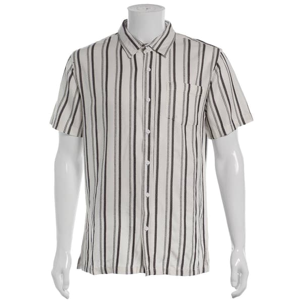 Mens Visitor Vertical Stripe Button Down Shirt - Black/White - image 