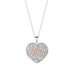 Silver Plated Brass Glitter & CZ Mom Heart Pendant