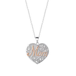 Silver Plated Brass Glitter & CZ Mom Heart Pendant