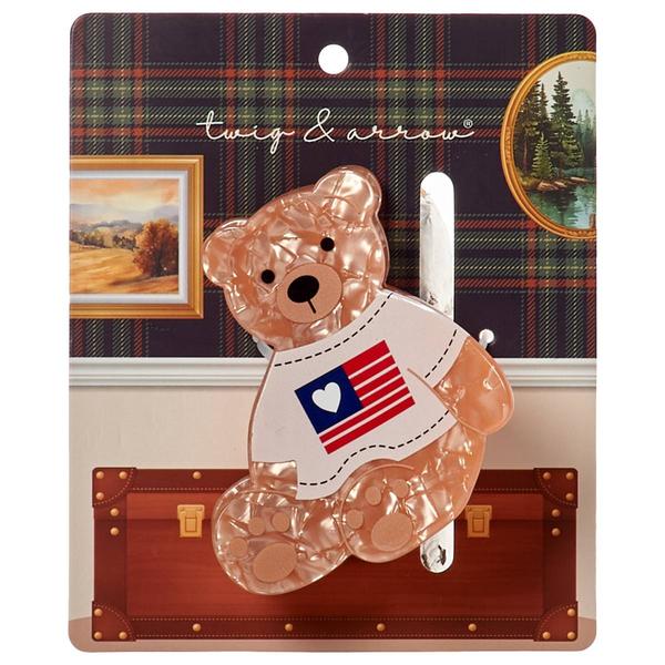 Womens Twig & Arrow Teddy with USA Flag Sweater Claw Clip - image 