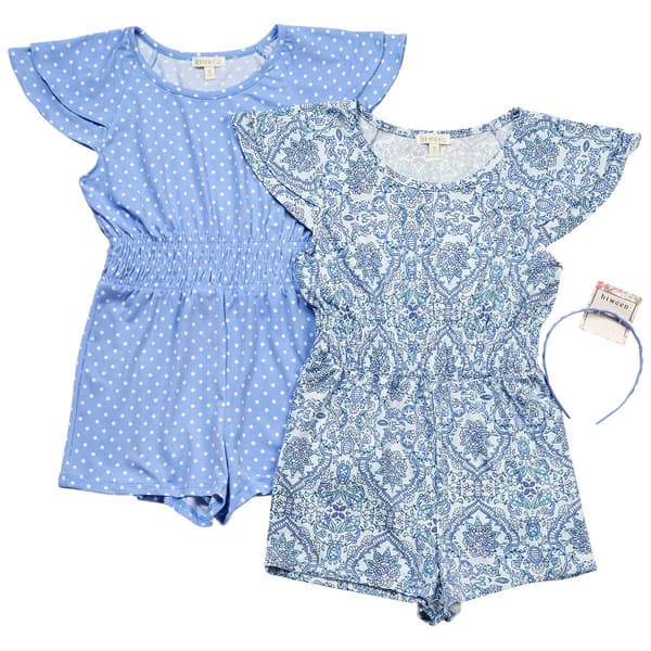 Girls (7-12) BTween(R) 2pk. Ruffle Sleeve Floral & Dot Rompers