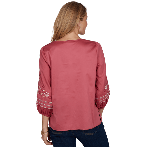 Petite Ruby Rd. Game of Luxe Embroidered Sleeve Voile Blouse