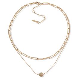 Nine West Gold-Tone Crystal 2-Row Pave Ball Necklace