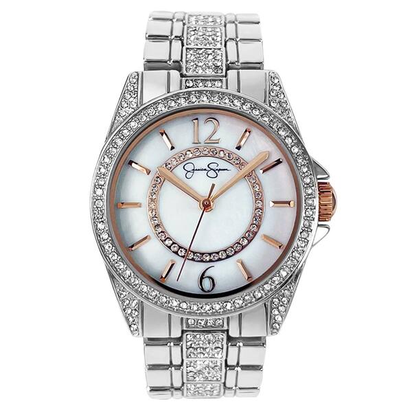 Womens Jessica Simpson Silver/Crystal MOP Bracelet Watch-JS0033SL - image 