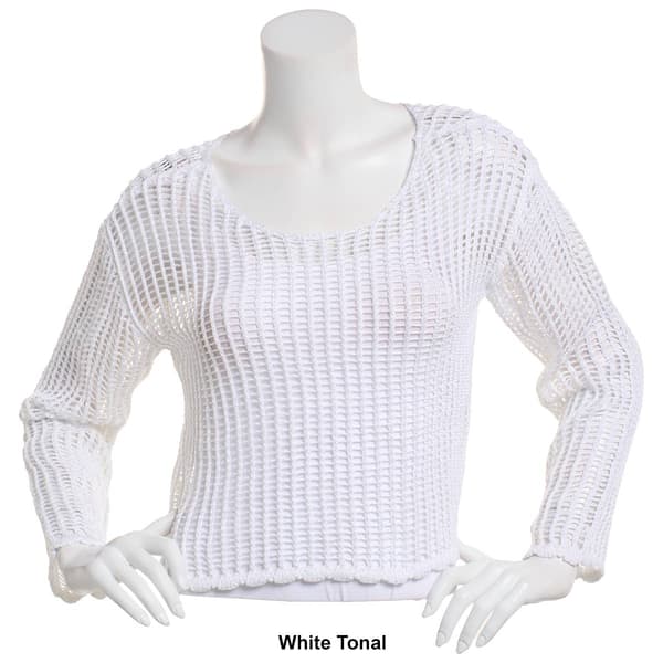 Juniors No Comment Shimmer Open Knit Sweater