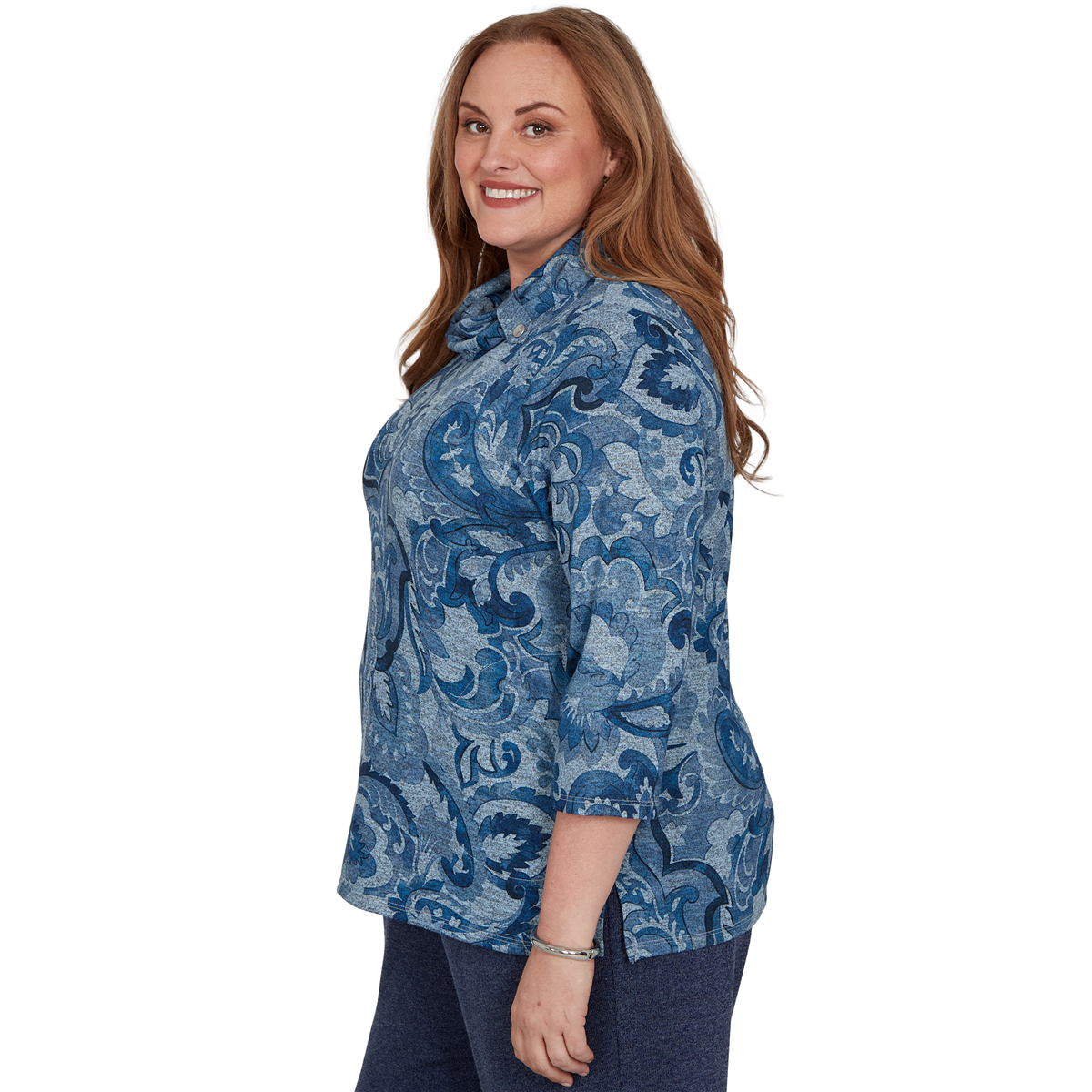 Plus Size Alfred Dunner Classics Paisley Scroll Cowl Neck Sweater