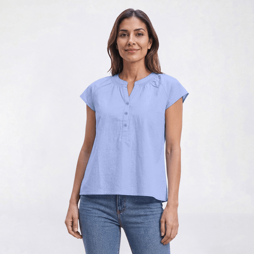 Petite Hasting & Smith Cap Sleeve Split Neck Blouse - image 