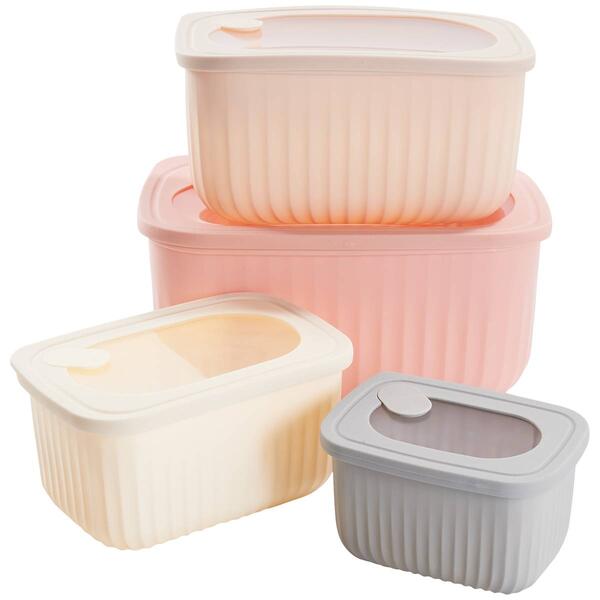4pc. Rectangle Bowl Set with Lids - Dusty Pink - image 