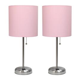 LimeLights Brush Steel/Pink Stick Lamp w/Charging Outlet-Set of 2