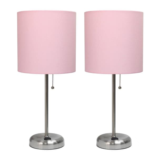 LimeLights Brush Steel/Pink Stick Lamp w/Charging Outlet-Set of 2