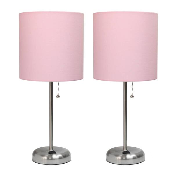LimeLights Brush Steel/Pink Stick Lamp w/Charging Outlet-Set of 2 - image 