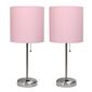LimeLights Brush Steel/Pink Stick Lamp w/Charging Outlet-Set of 2 - image 1
