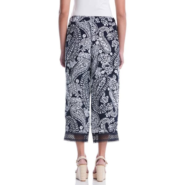 Petite Rafaella® Crochet Trim Paisley Wide Leg Pants