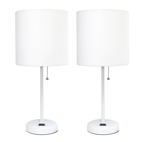 LimeLights White Stick Lamp wCharging Outlet/White Shade-Set of 2