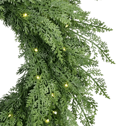 Puleo International Pre-Lit Flocked Wreath w/ Twinkle Rice Lights