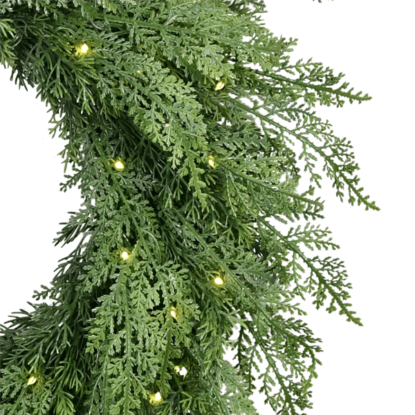 Puleo International Pre-Lit Flocked Wreath w/ Twinkle Rice Lights