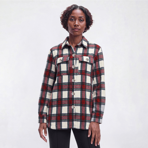 Petite Mountain Ridge Plaid Twill Shacket - Cream/Red/Black - image 