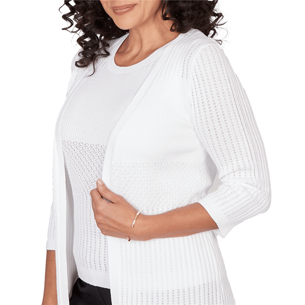 Petite Emaline Verde Grove I 3/4 Sleeve Pointelle Cardigan