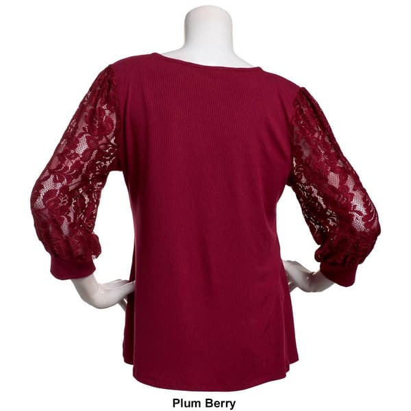 Womens Absolutely Famous 3/4 Puff Sleeve Mixed Media Blouse