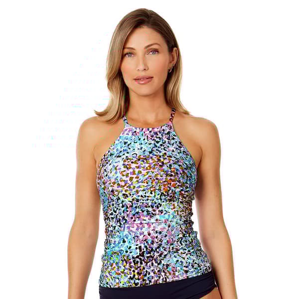 Womens Anne Cole Sunset Dot Hi Neck Tankini Swim Top - image 