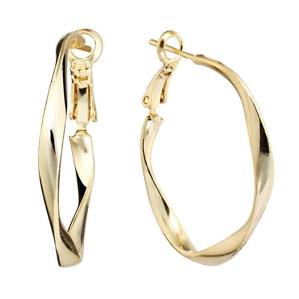 Gold Over Brass Rectangle Swirly Hoop Earrings - image 