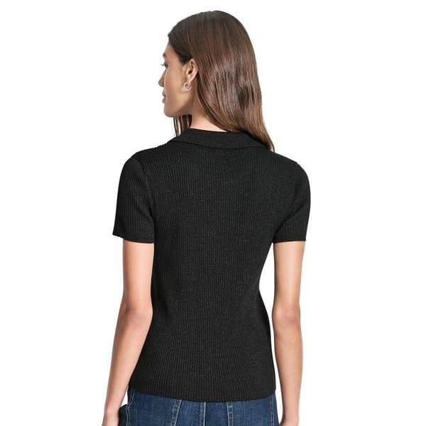 Womens DKNY Short Sleeve Polo Rib Knit Sweater