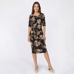 Womens Connected Apparel Elbow Sleeve Floral Ruched Wrap Dress