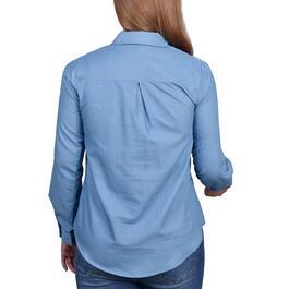 Womens NY Collection 3/4 Sleeve Solid 1 Pocket Button Down