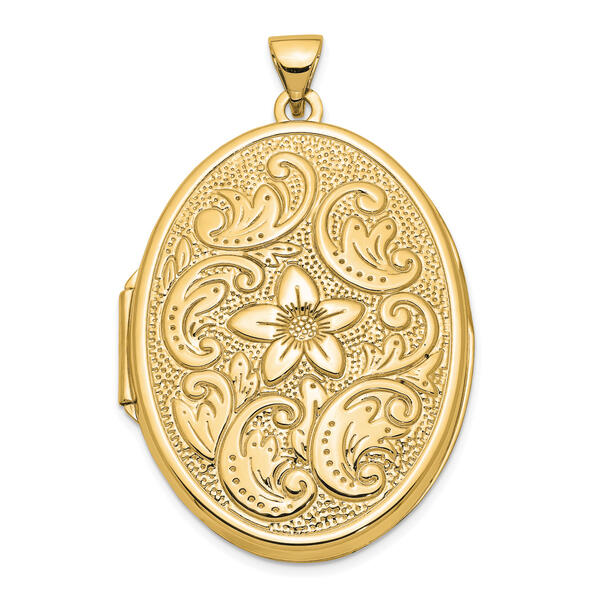 Gold Classics&#40;tm&#41; 14kt. Gold 32mm Oval Flower & Scroll Locket - image 