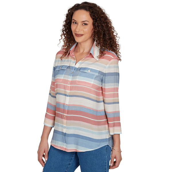 Womens Alfred Dunner Camden Market Stripe Button Front Blouse