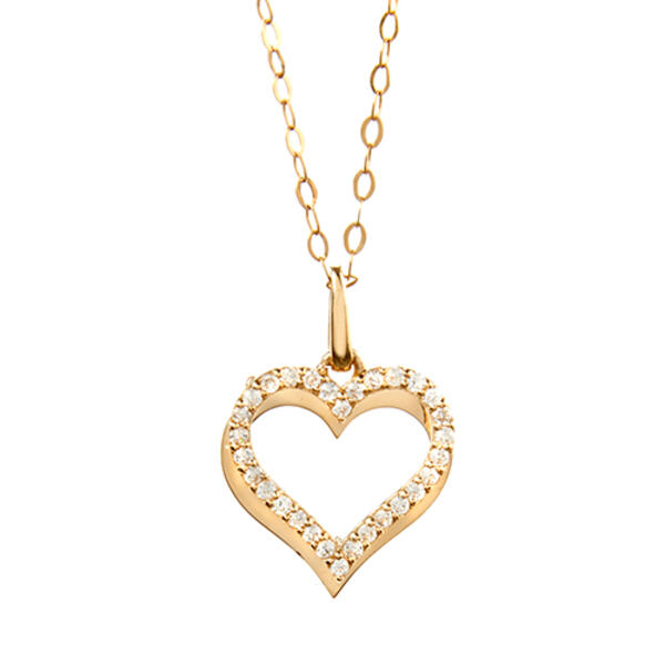 10kt. Gold & Cubic Zirconia Open Heart Necklace - image 
