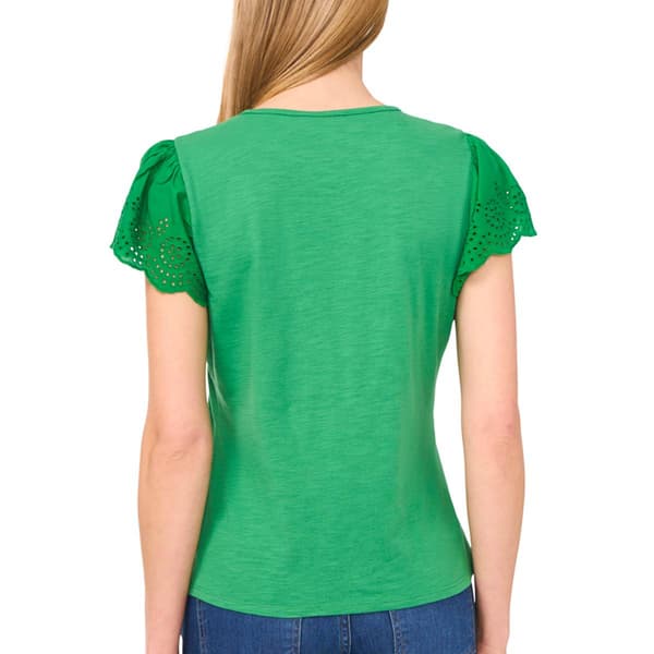 Womens Cece Short Crochet Sleeve Crew Neck Blouse