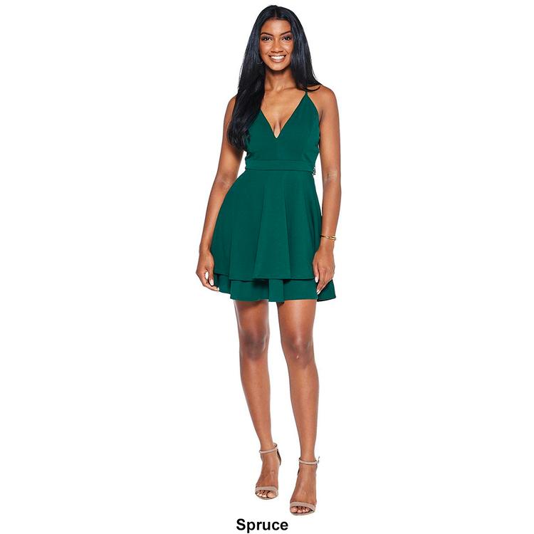 Juniors Emerald Sundae Layered Skater Dress with Open Lace Back